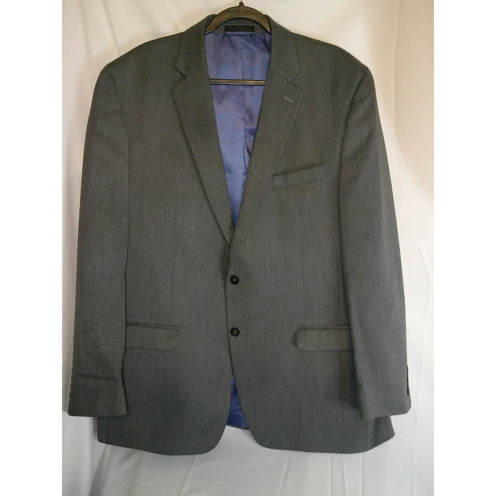 Chaps Men's Gray Herringbone Blazer Two Button Sport Coat Business 46L DISC SHIP